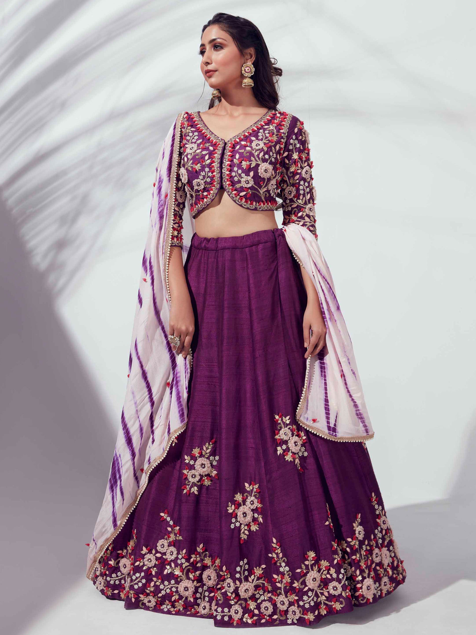 Purple Floral Lehenga Set image 2