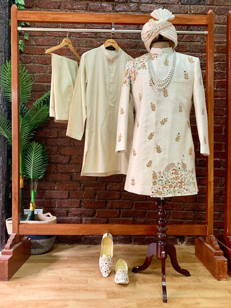 Swan Embroidered Sherwani Set image 6