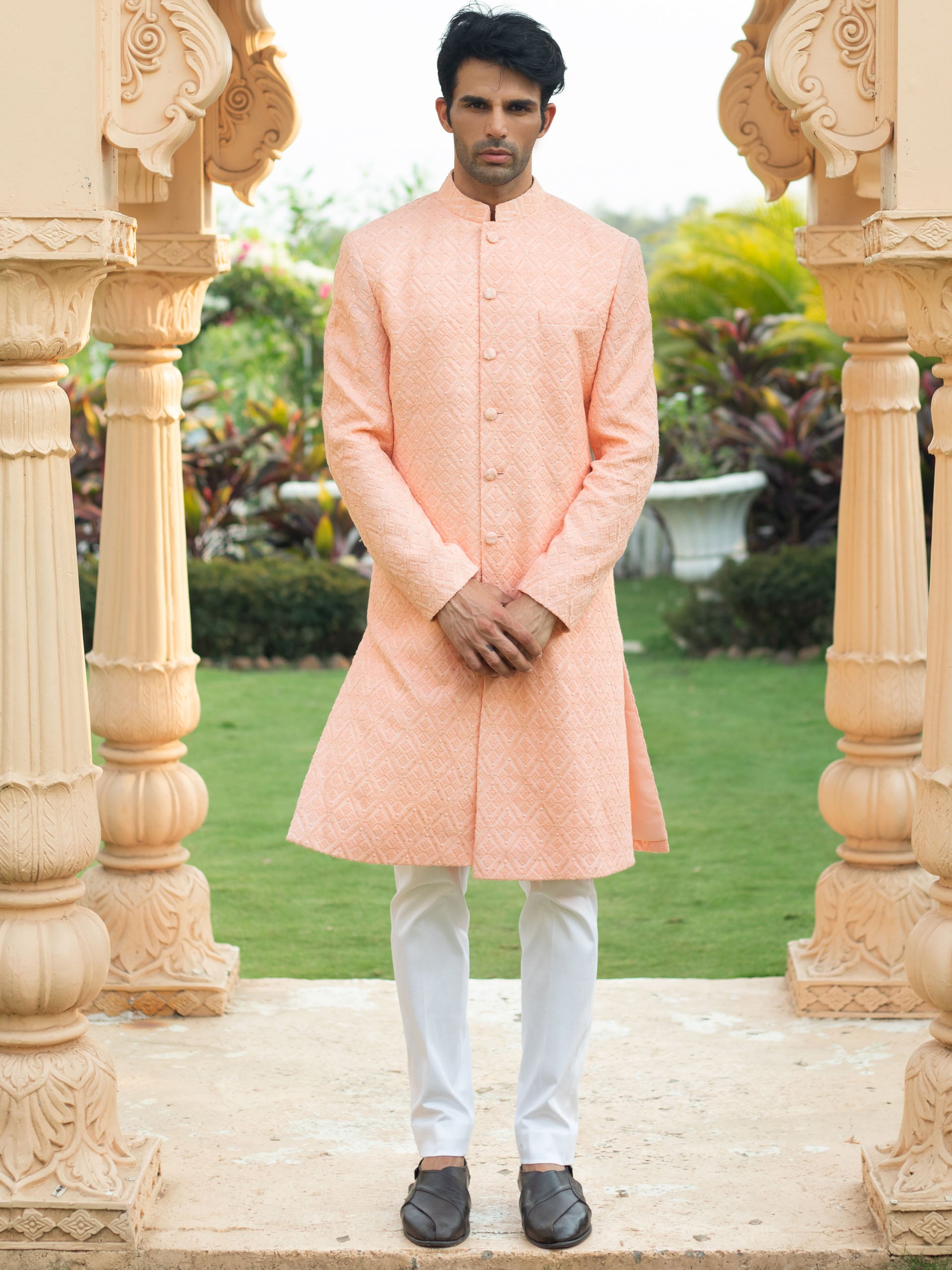 Peach Sherwani Set image 0