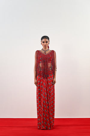 S TASSLE TOP PAIRED WITH PRINTED DHOTI SET - M image
