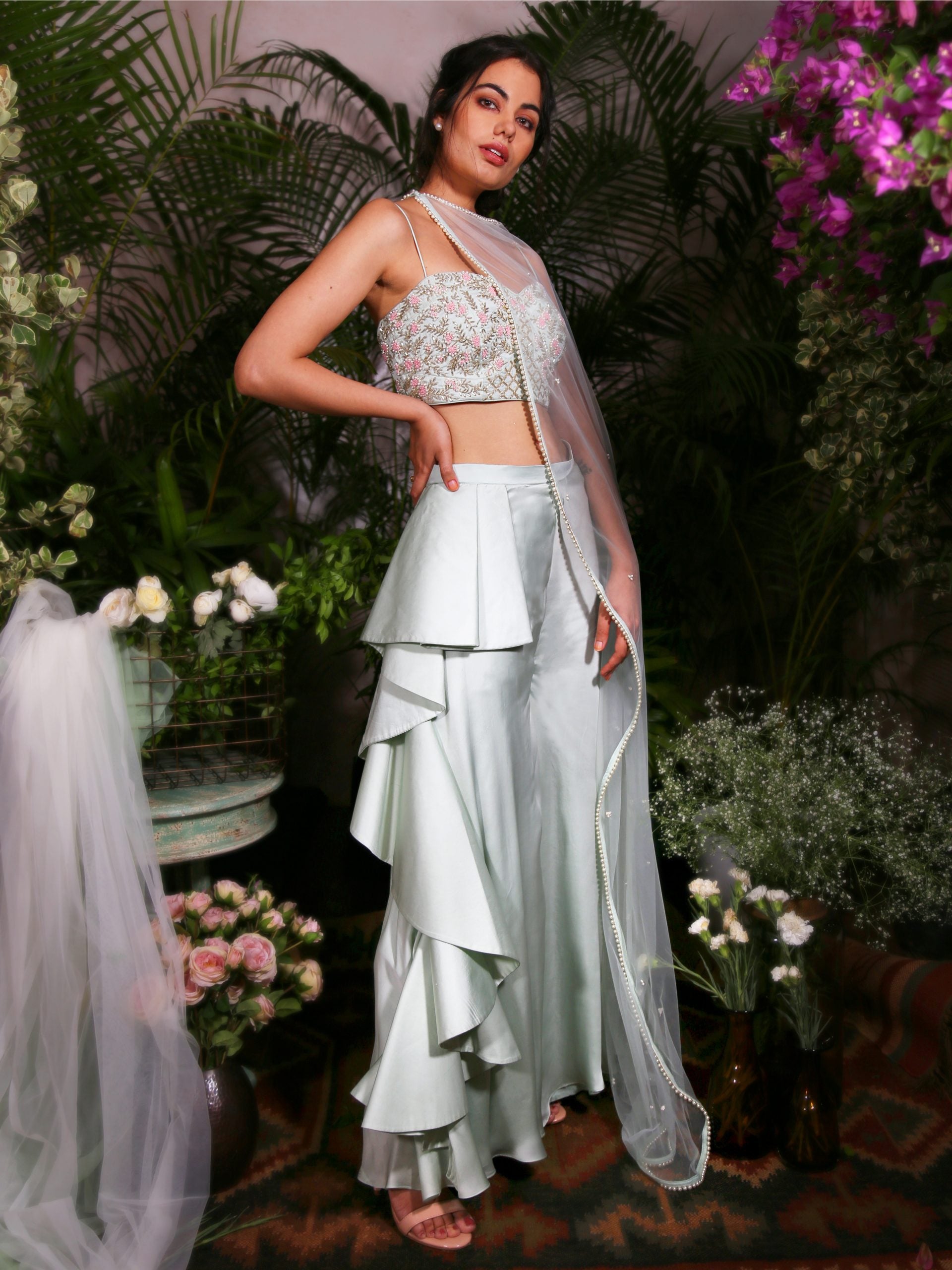 Sea Green Suit with Palazzo Pants - L image