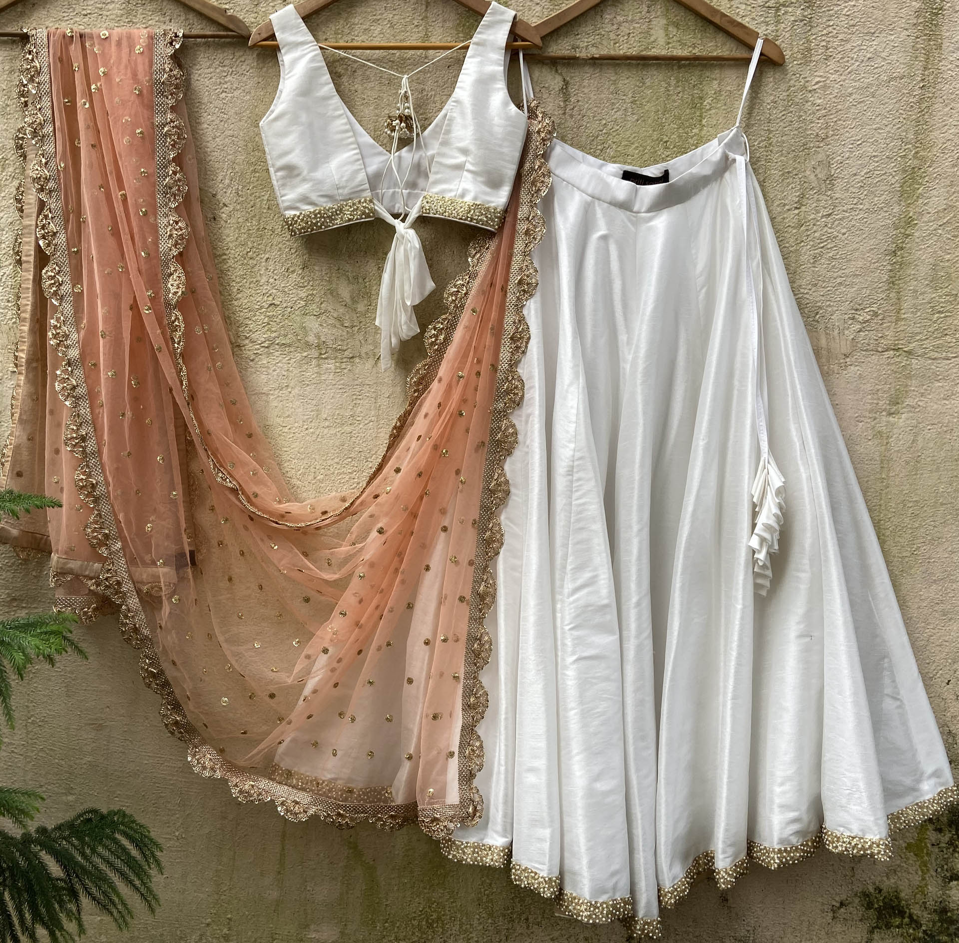 Ivory and Peach Sequin Lehenga Set image 3