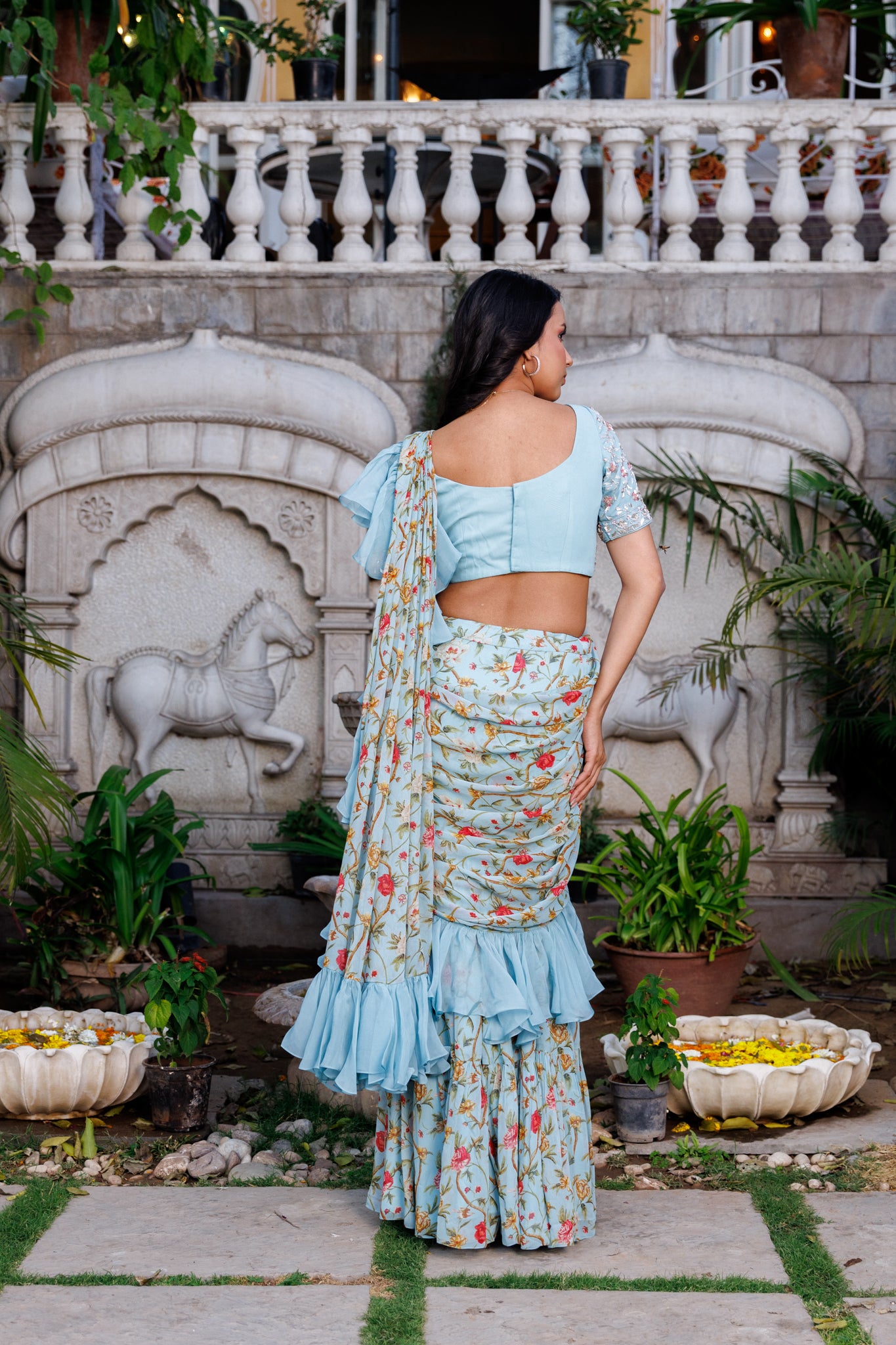 Baby Blue Pre-Drape Georgette Saree image 6