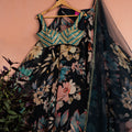 Midnight Blue Floral Blossom Lehenga with Blue and Gold Mirrorwork Blouse Set image 0
