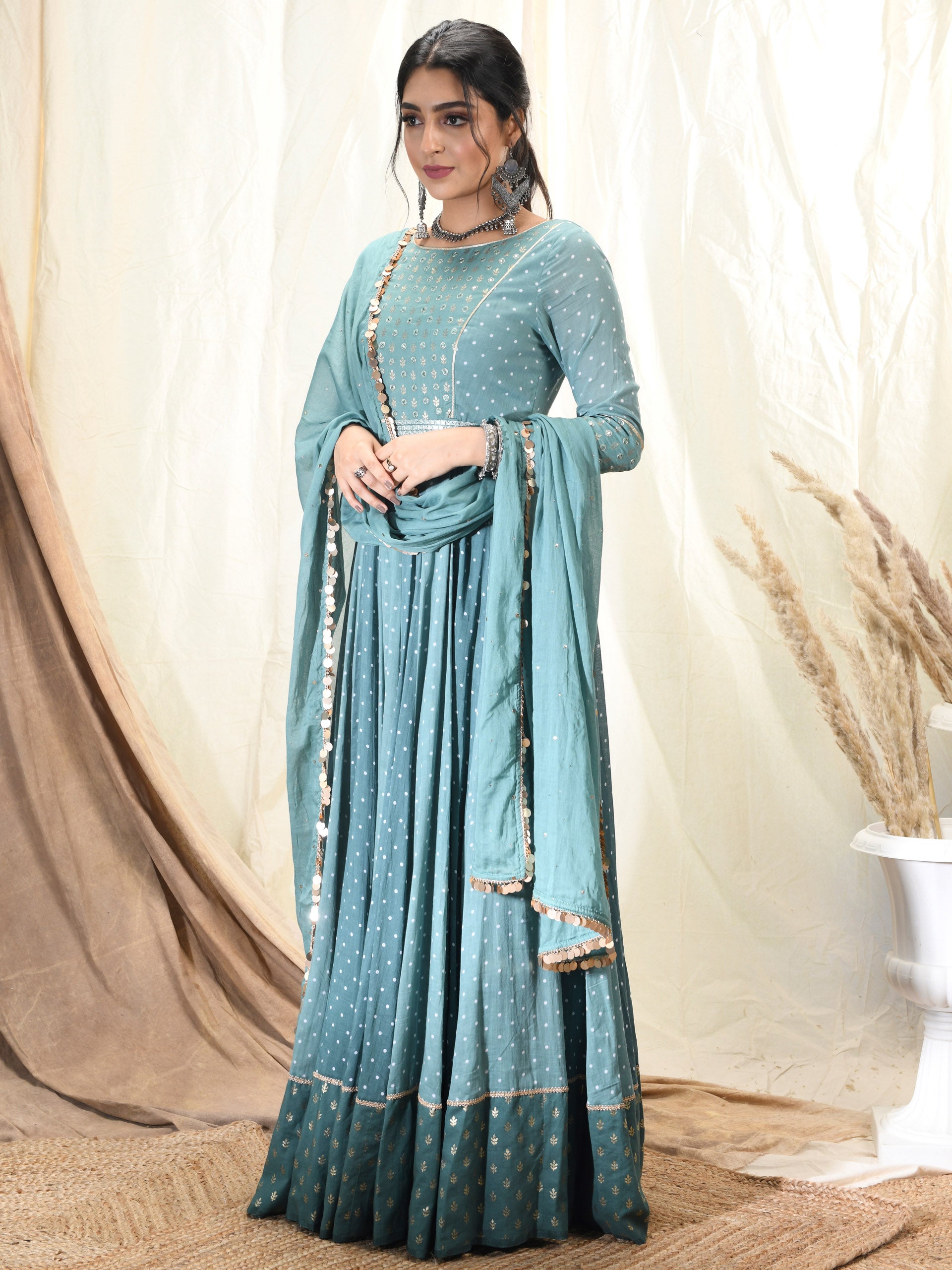 Aqua Green Polka Dot Anarkali Set - Custom image