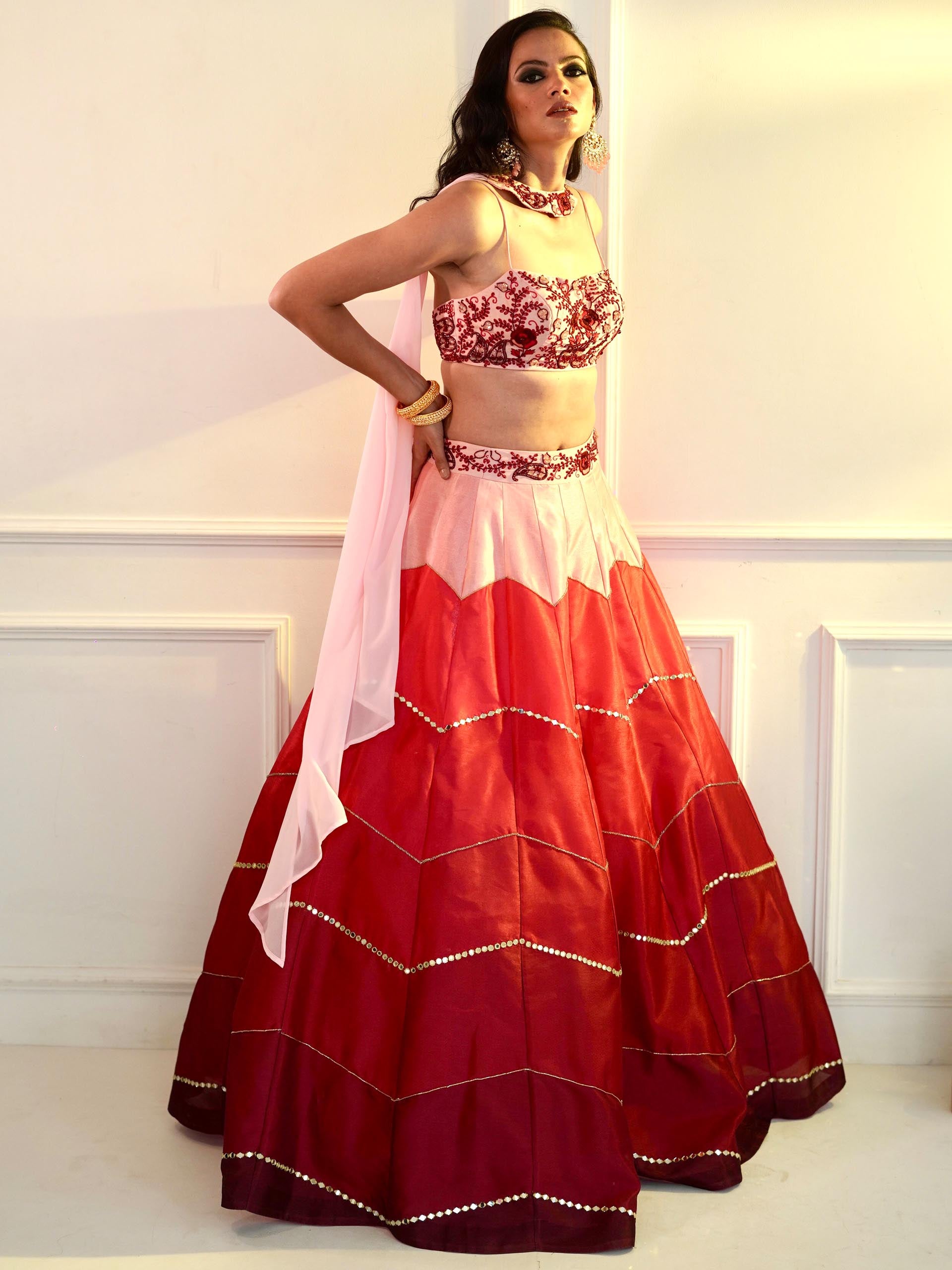 Poppy Pink Ombre Celeste Lehenga Set image 6