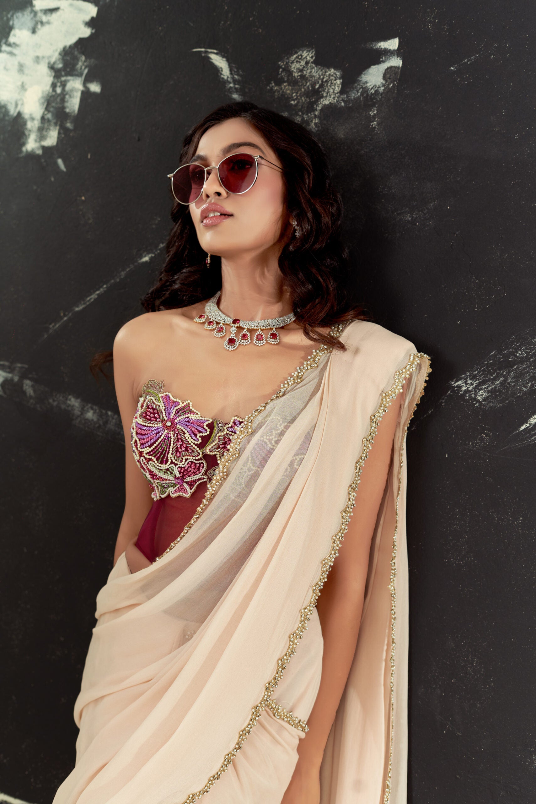 Powder Pink saree and Corset blouse set image 4