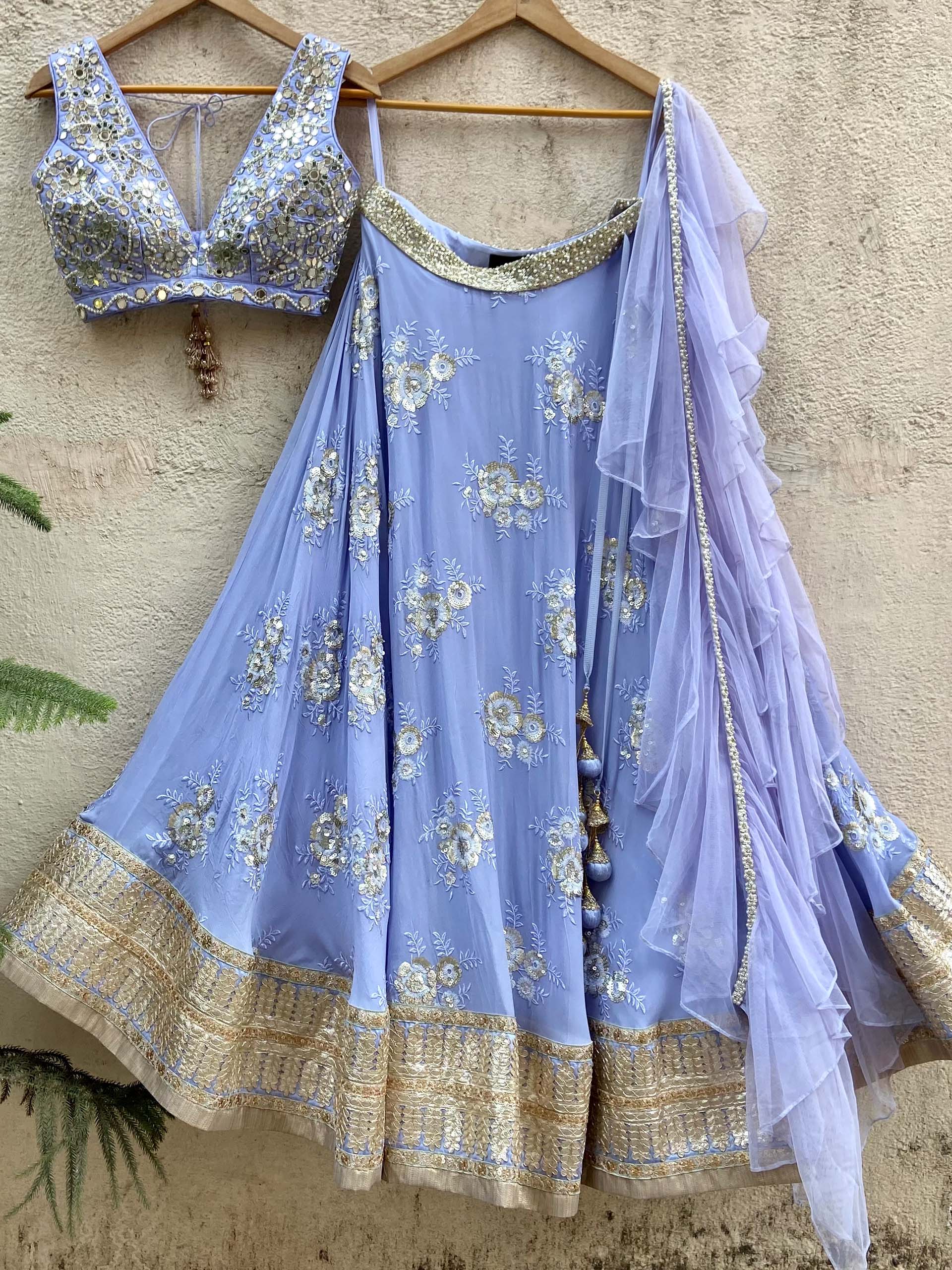 Periwinkle Blue Butti Lehenga Set - L image