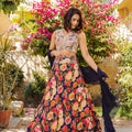 Purple Georgette Floral Lehenga Set image 0