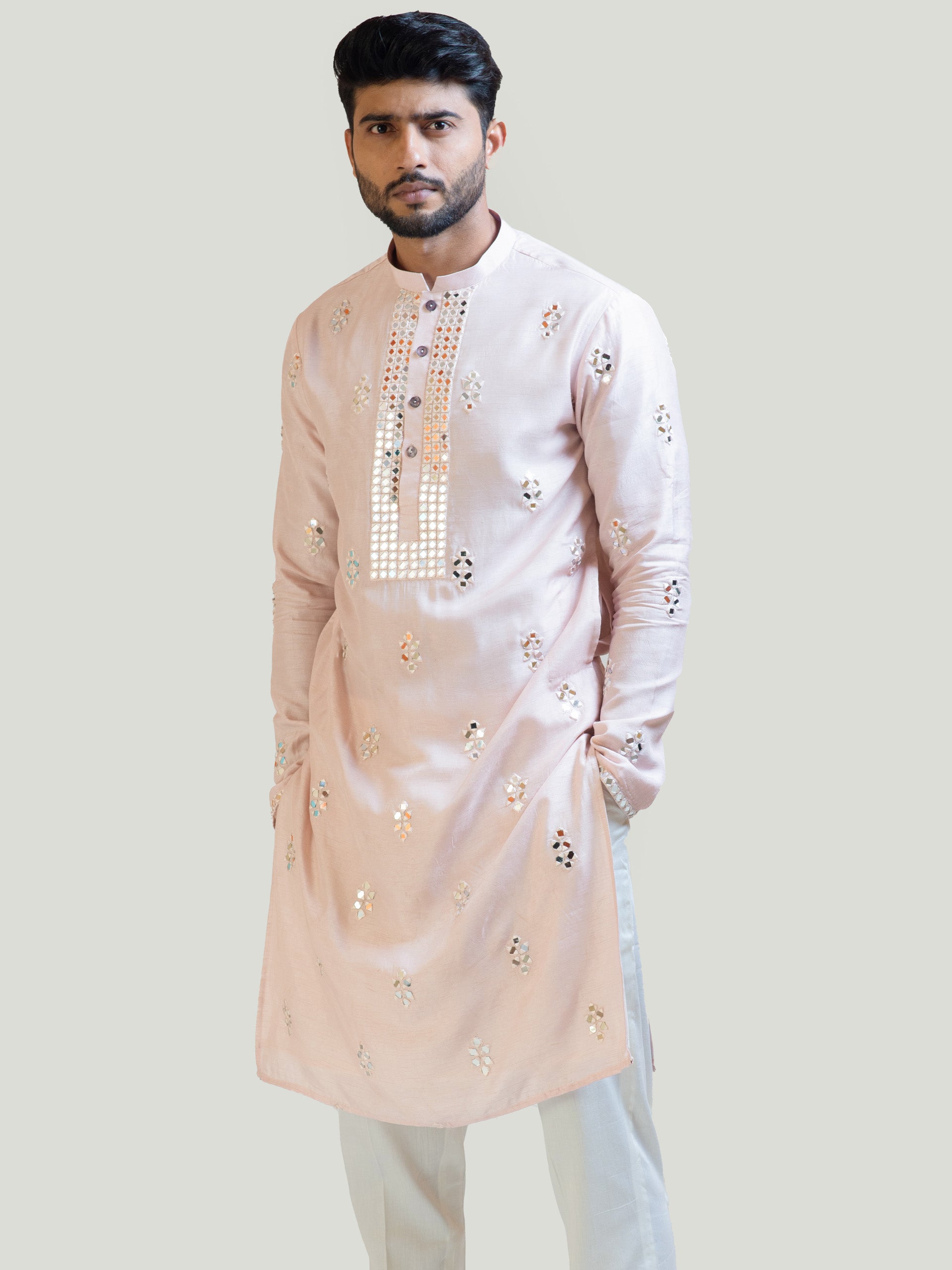 Baby Pink Mirror Work Kurta Set image 1