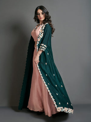 Green And Peach Sharara Set image 2