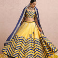 Yellow and Ink Blue Color Block Lehenga Set image 0