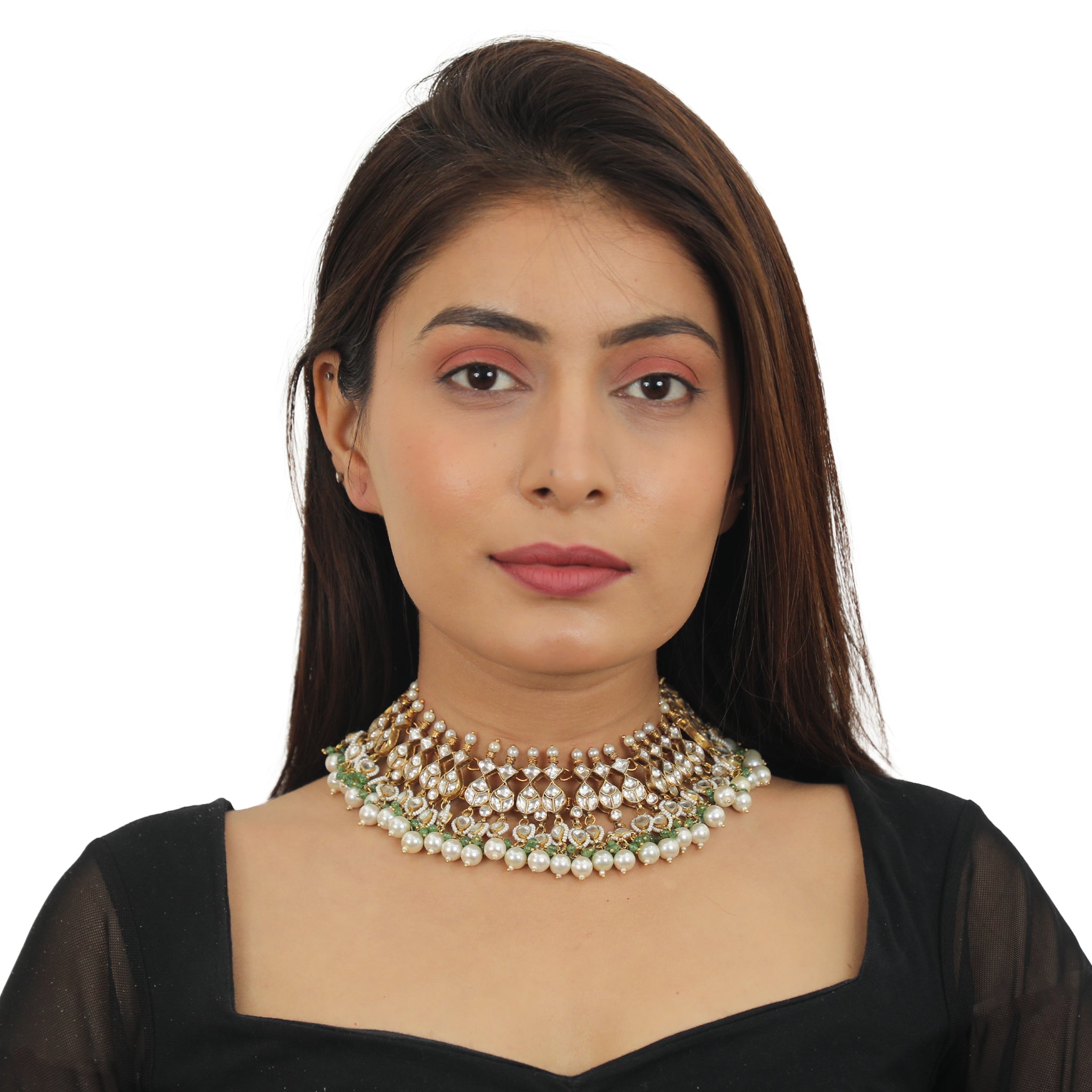 White Stone And Green Emerald Necklace Set image 5