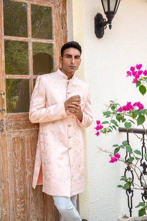Light Pink Embroidered Sherwani Set image 1