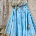 Aqua Blue and Ivory Mirror Ruffle Lehenga Set image 0