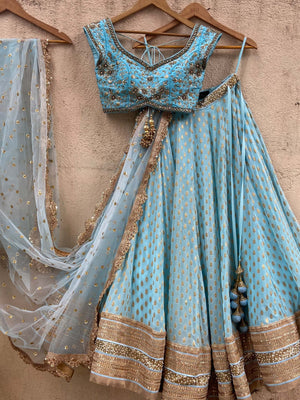 Powder Blue Sharmily Zari Lehenga Set - S image