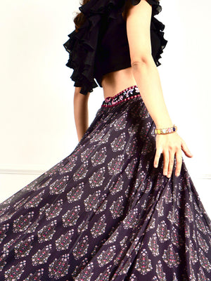 Black Imaara Printed Lehenga Set image 4