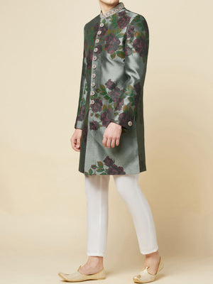 Grey Embroidered Sherwani Set image 5
