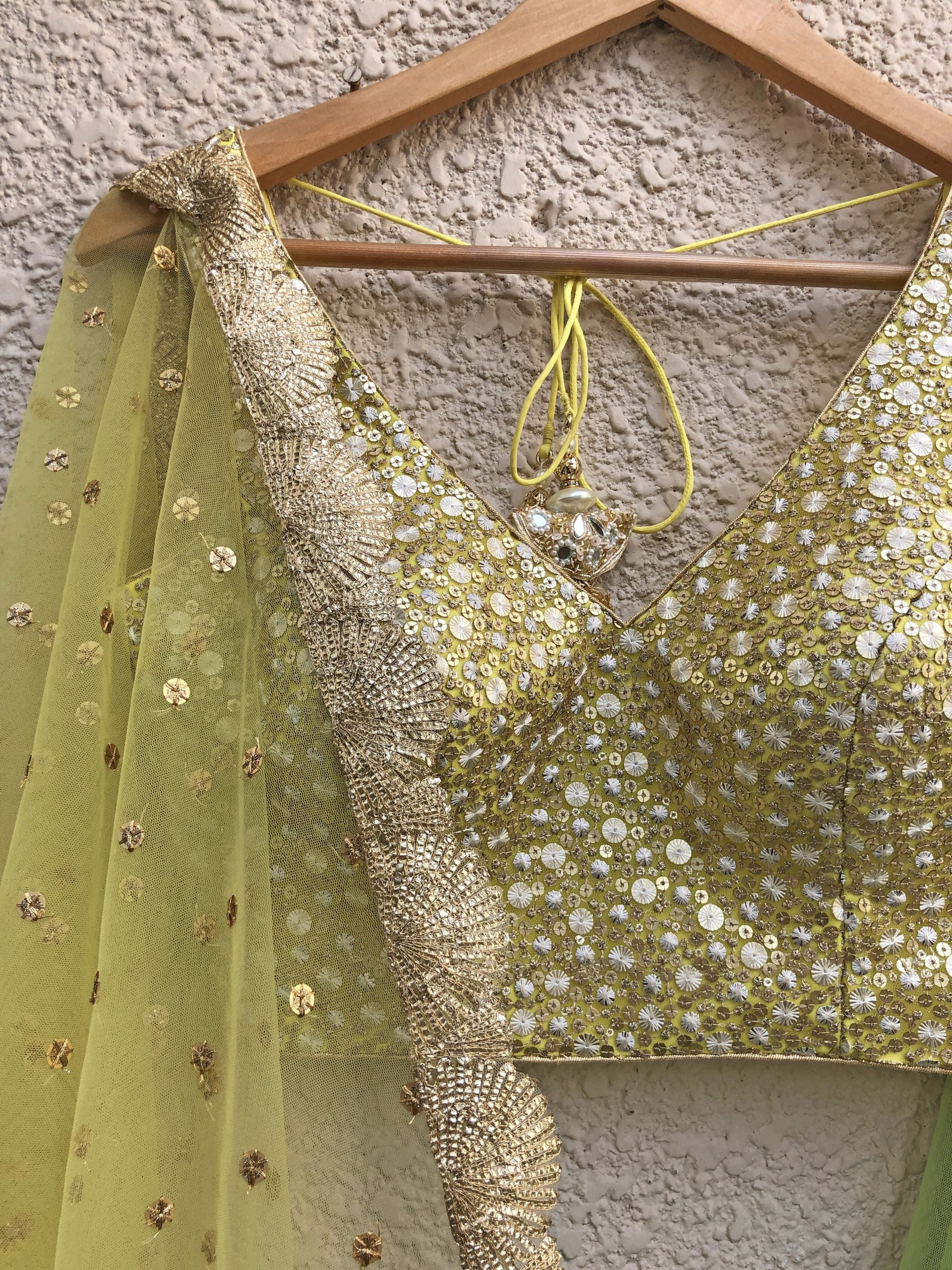 Lemon Yellow Blouse with Lime Green Lehenga image 2