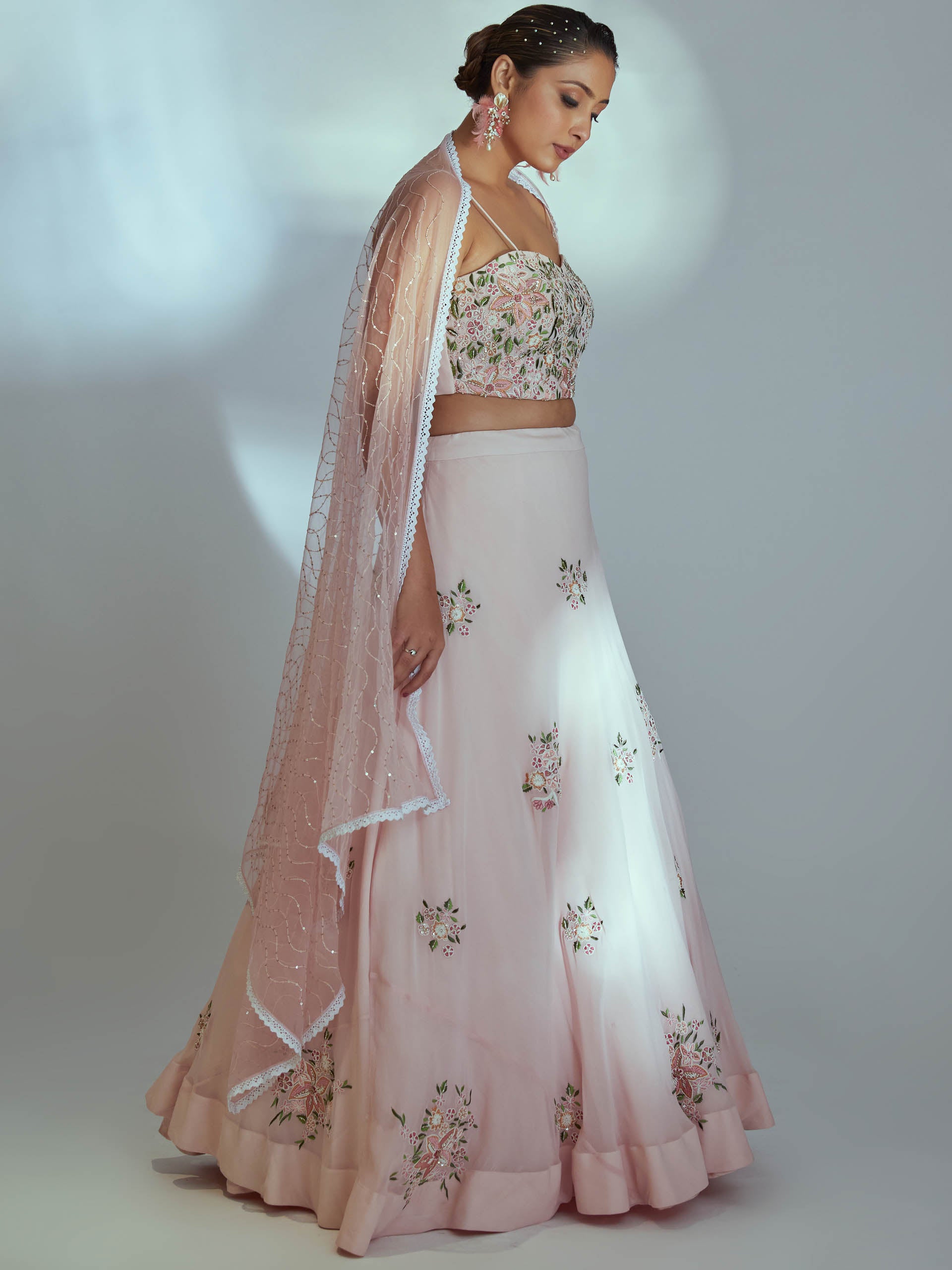 Light Pink Floral Garden Lehenga Set image 3