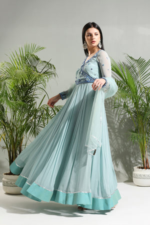 Dusty Blue Anarkali Set image 2