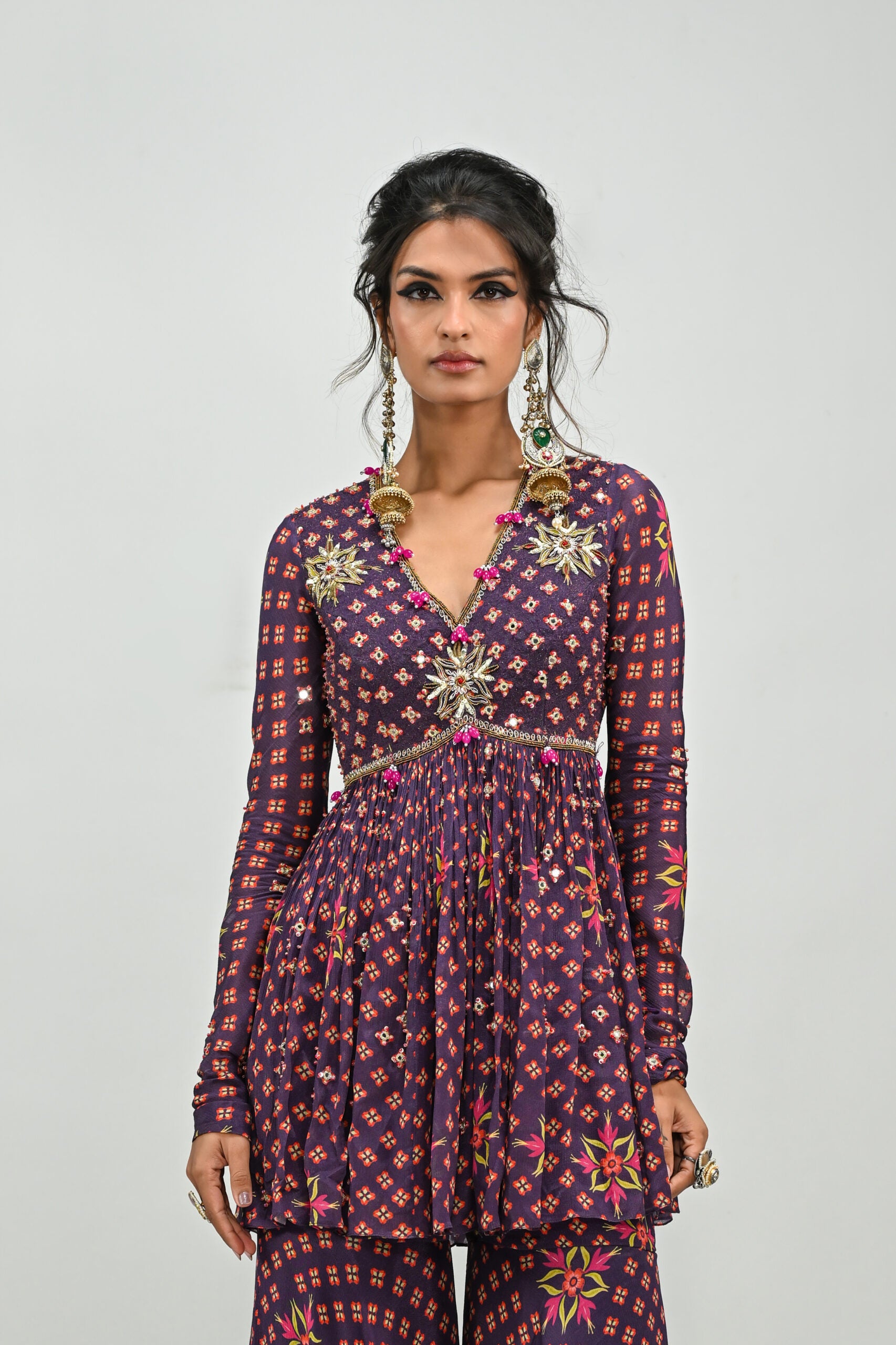 Plum Highlighted Sharara Top Set image 3