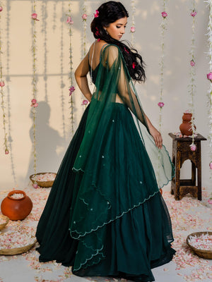 Bottle Green High-Low Lehenga Set image 1