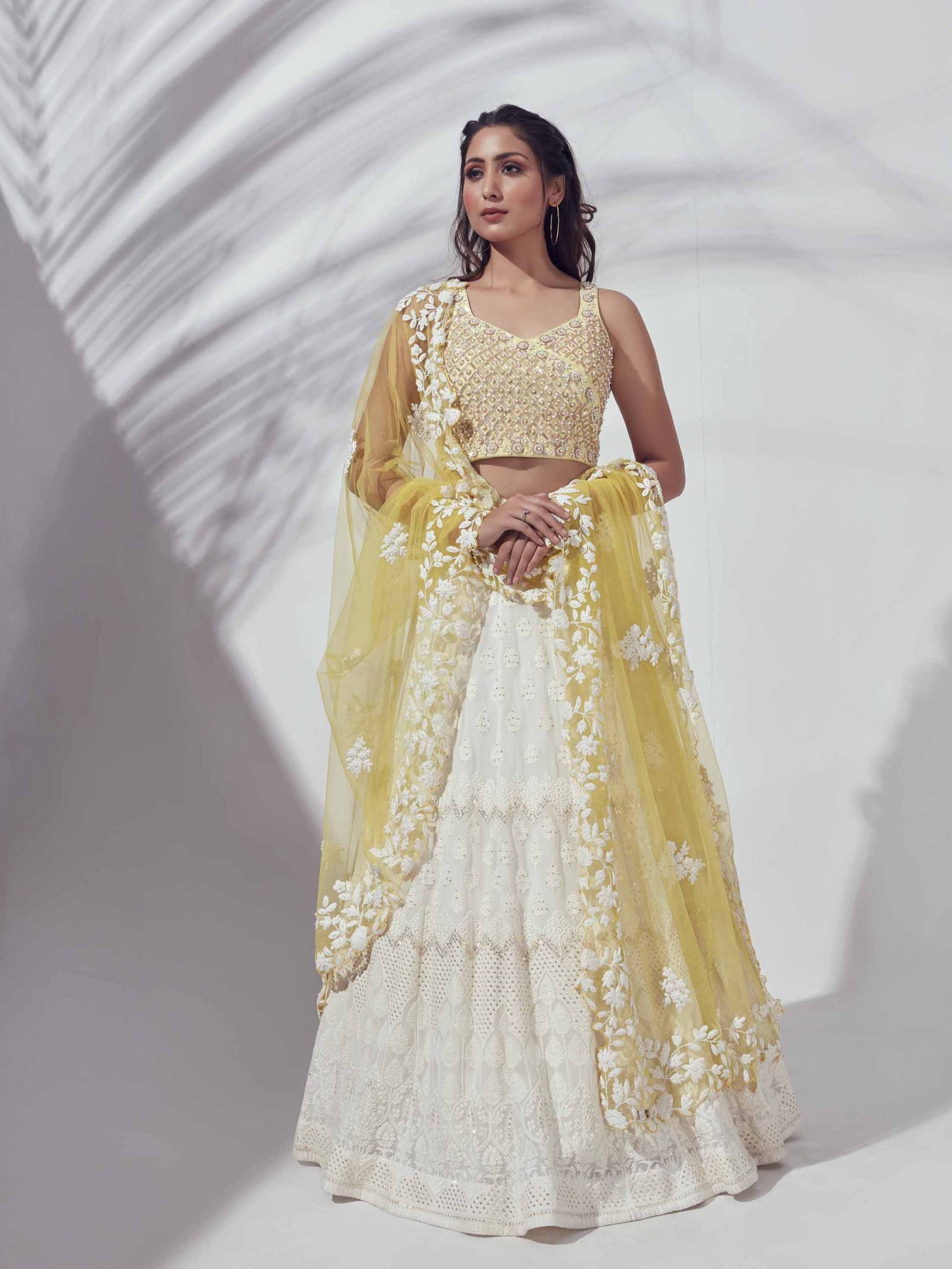 Ivory Lehenga Paired With Blouse And Dupatta - M image