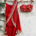 Rust Red pre-stiched Ruffle Saree image 0