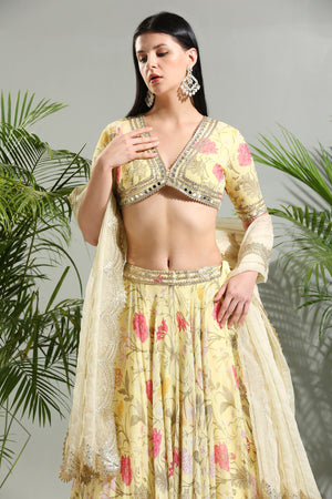 Yellow Floral Lehenga Set image 5