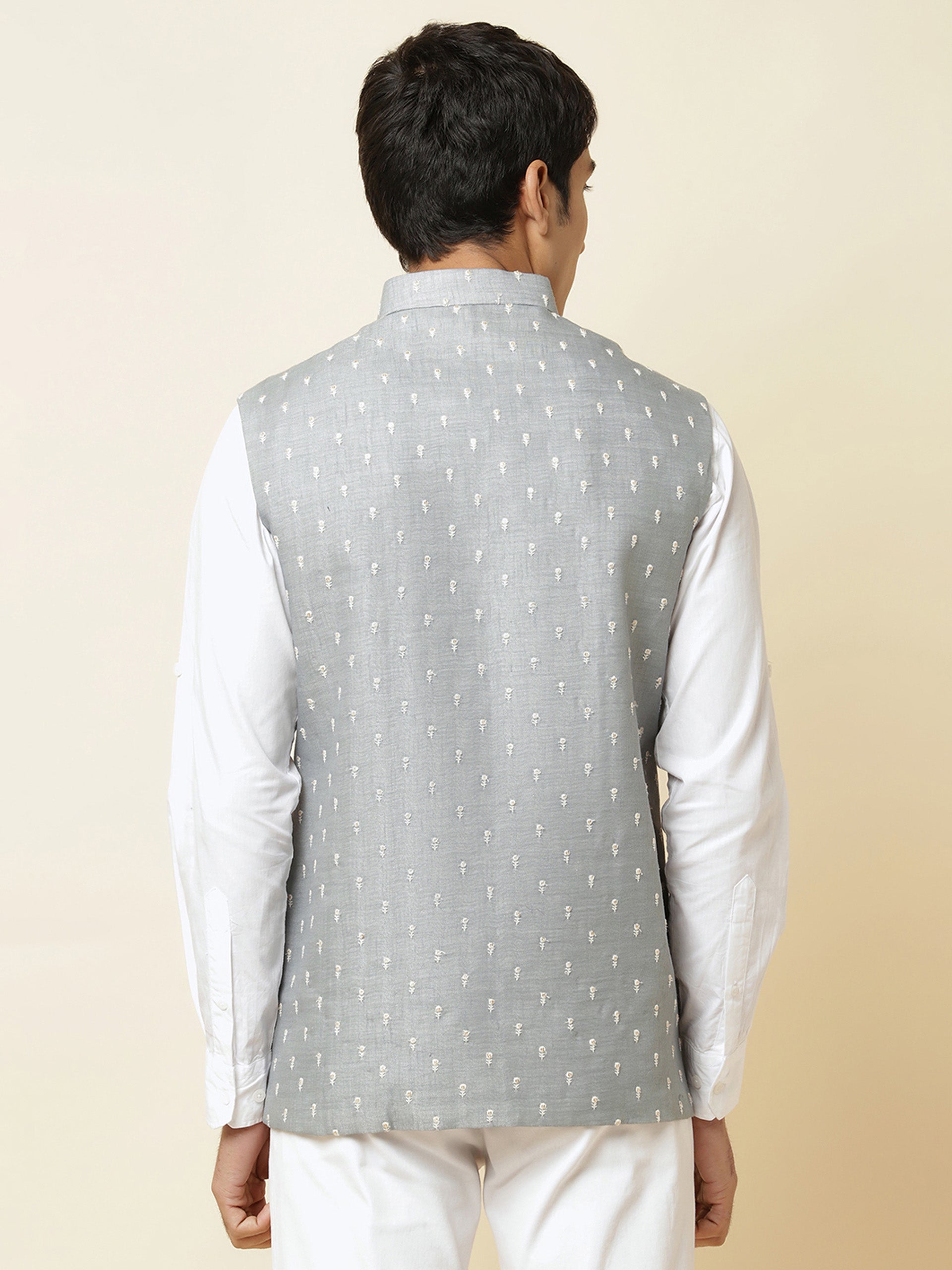 Grey Embroidered Bundi Jacket image 2