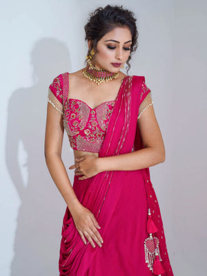 Pre Drape Dark Pink Lehenga Set image 1
