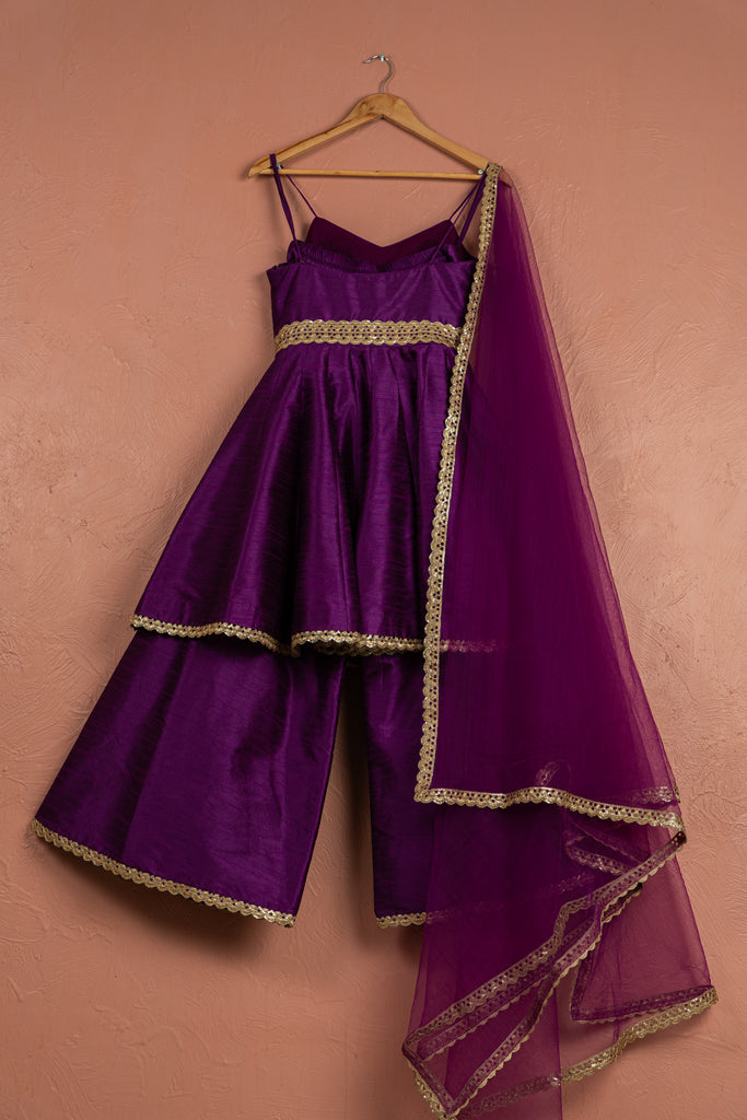 Purple Short Anarkali Sharara Set image 1