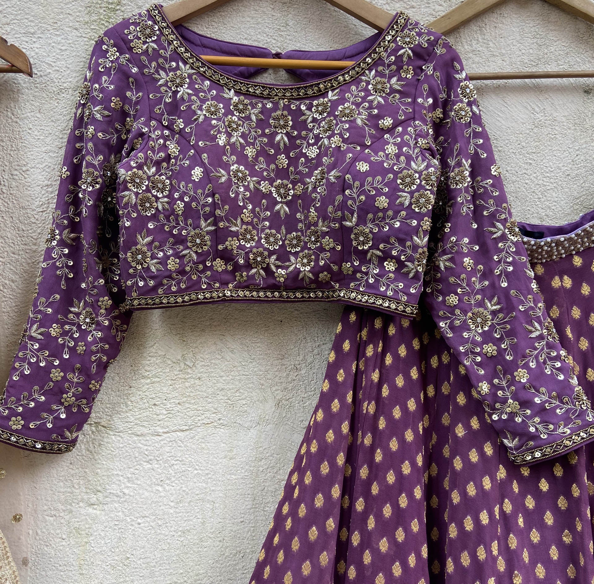 Aubergine and Nude Lehenga Set image 1