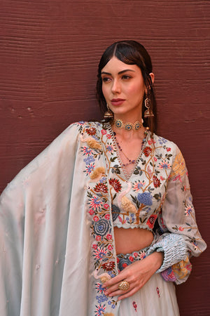Powder Blue Flamingo Embroidered Lehenga Set image 2
