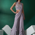 Lilac Pre Draped Pant Saree Set image 0