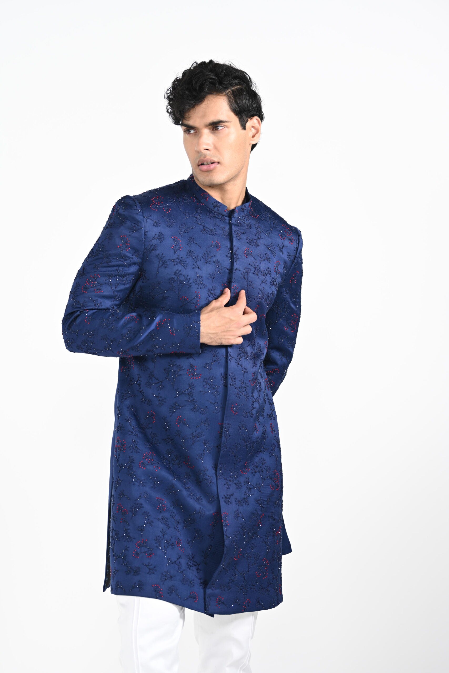Royal Blue French Knot Achkan Set image 8