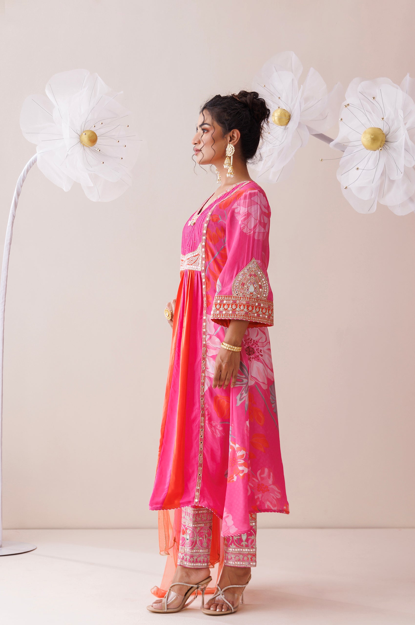 Pink and Orange Dori Work Kurta Set image 7