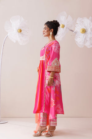 Pink and Orange Dori Work Kurta Set image 7