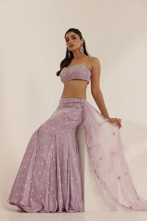 Lavender Bandhani Lehenga With Net Pallu image 3