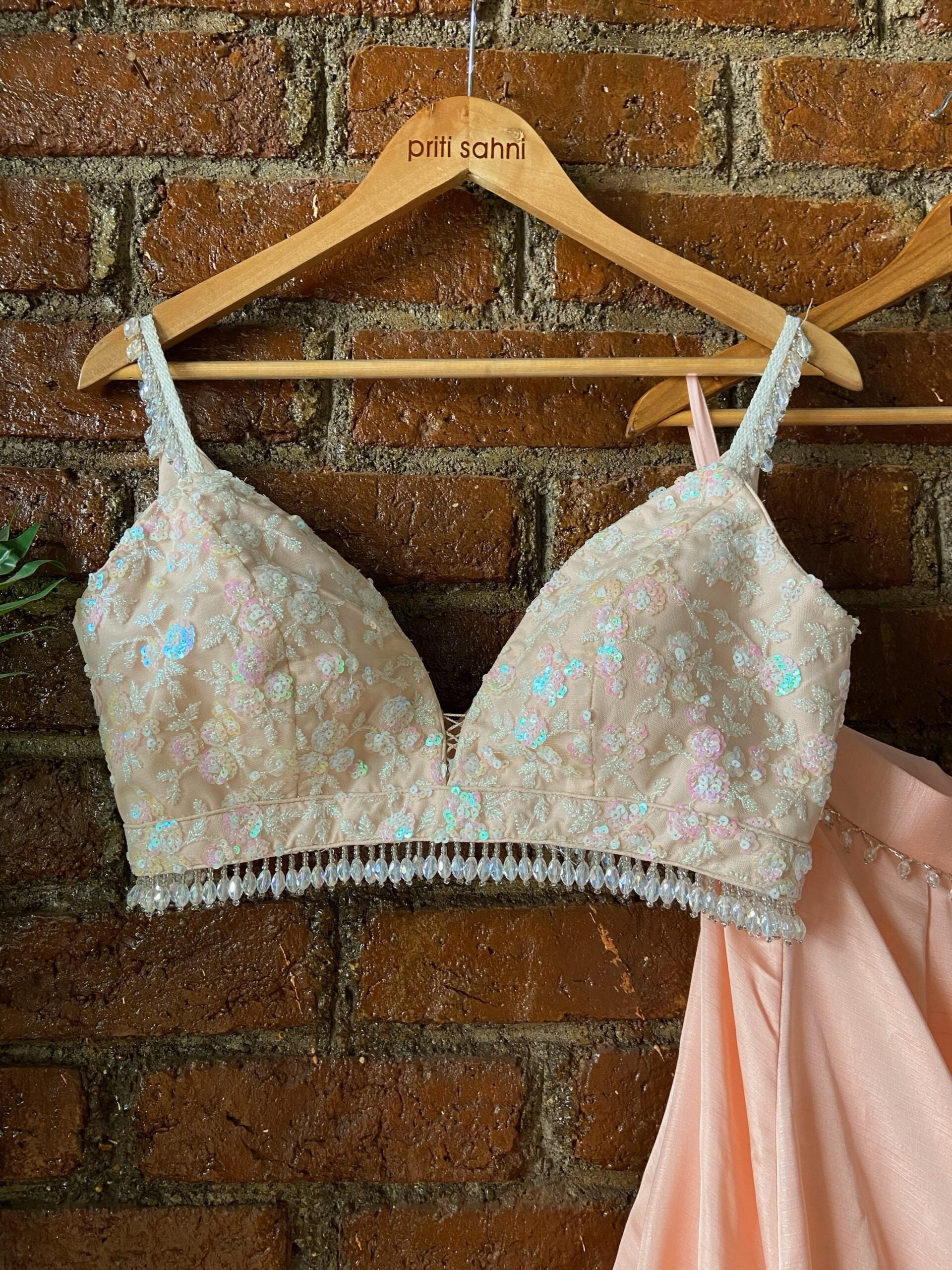 Peach Sequin Work Lehenga Set image 5