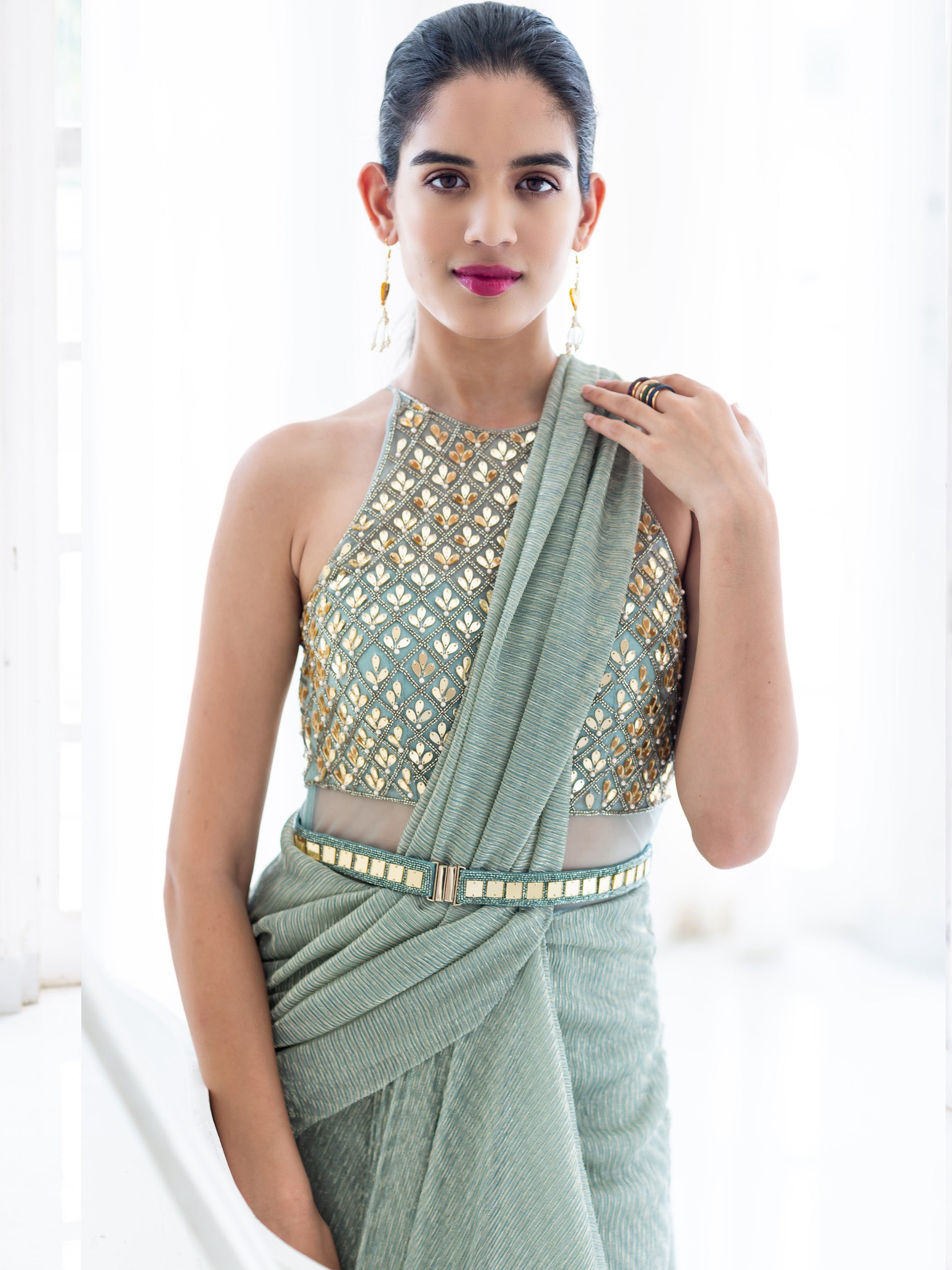 Aqua Blue Saree Gown image 1