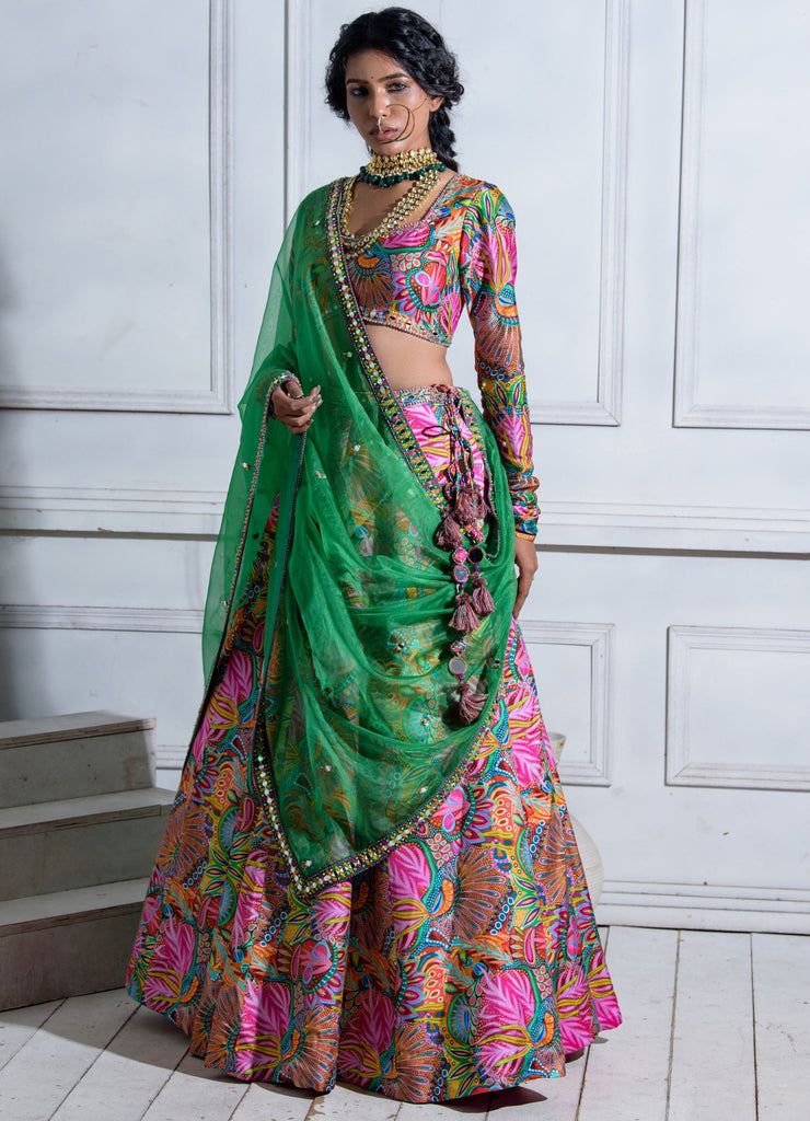 Pink Printed Lehenga by Juhi Bengani