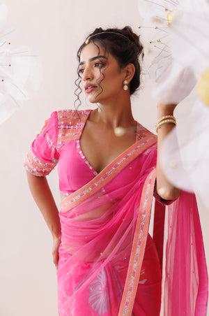 Pink Net Saree image 3