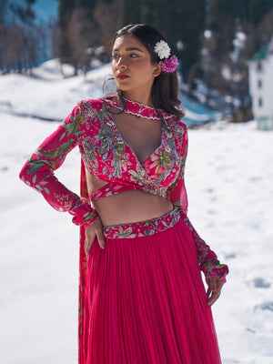 Hot Pink Floral Lehenga Set image 1