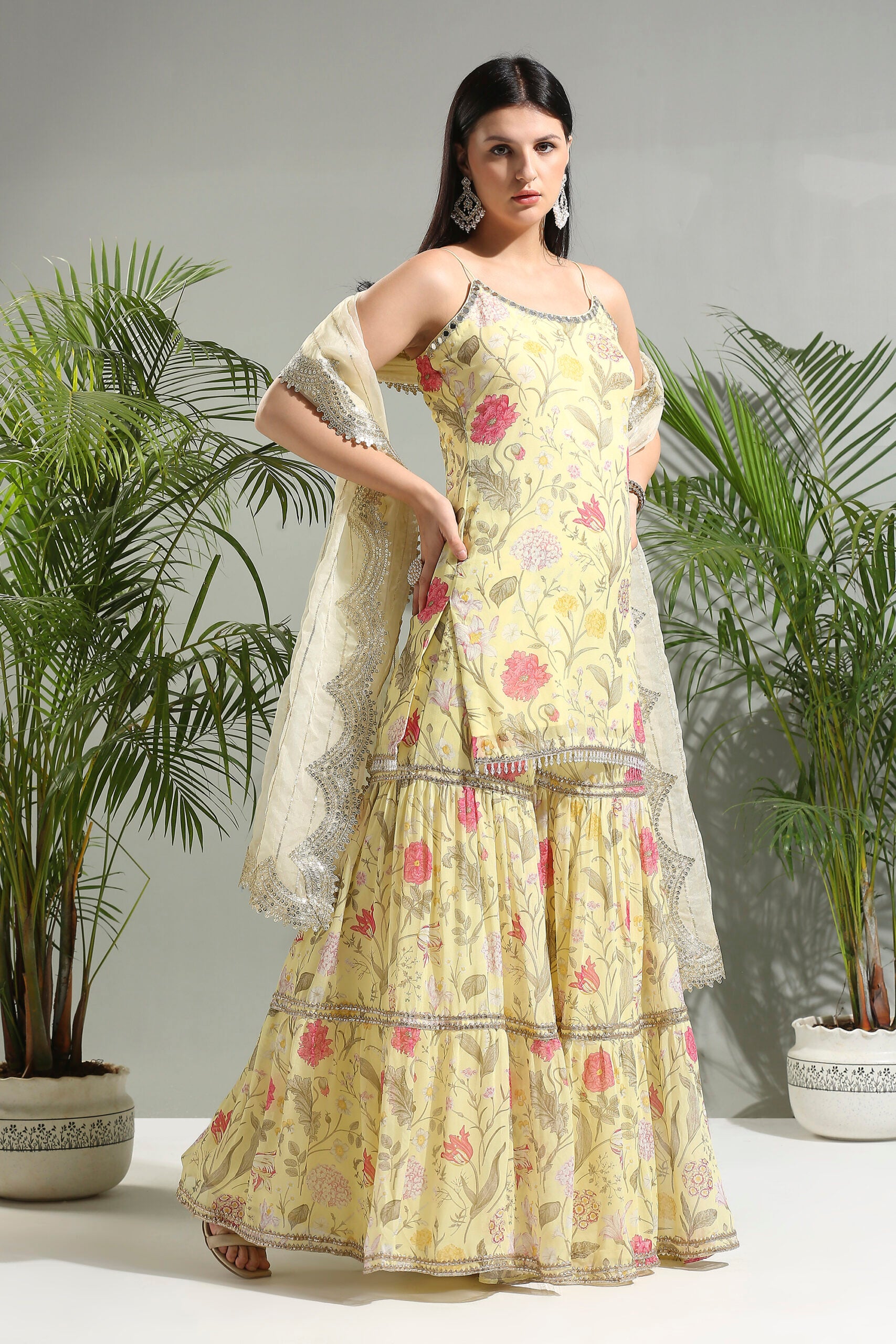 Yellow Floral Sharara Set image 6