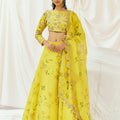 Bright Yellow Printed Embroidered Lehenga Set with Dupatta image 0