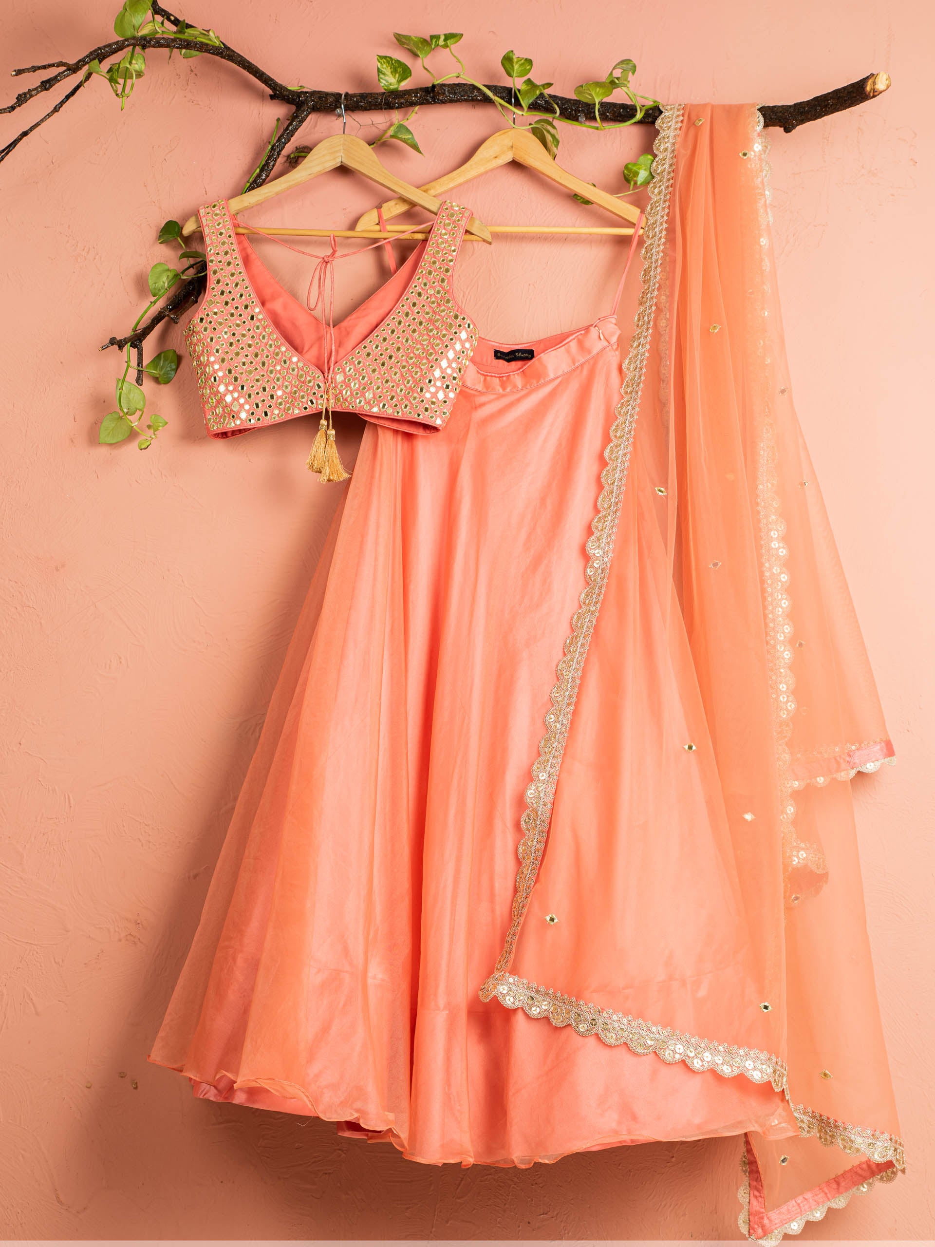 Melon Orange Lehenga Set image 1