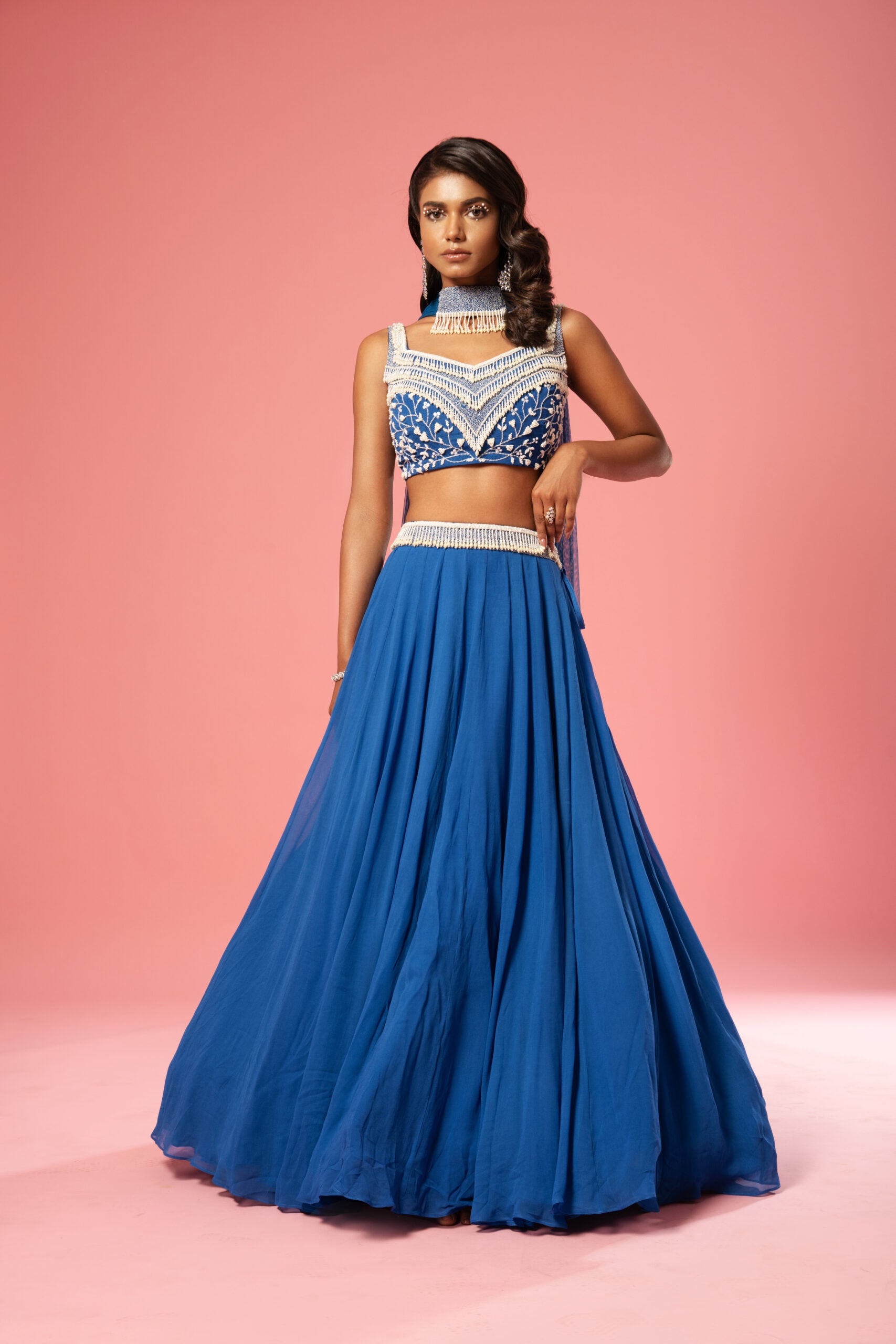 Cobalt Blue Georgette Lehenga Set - L image
