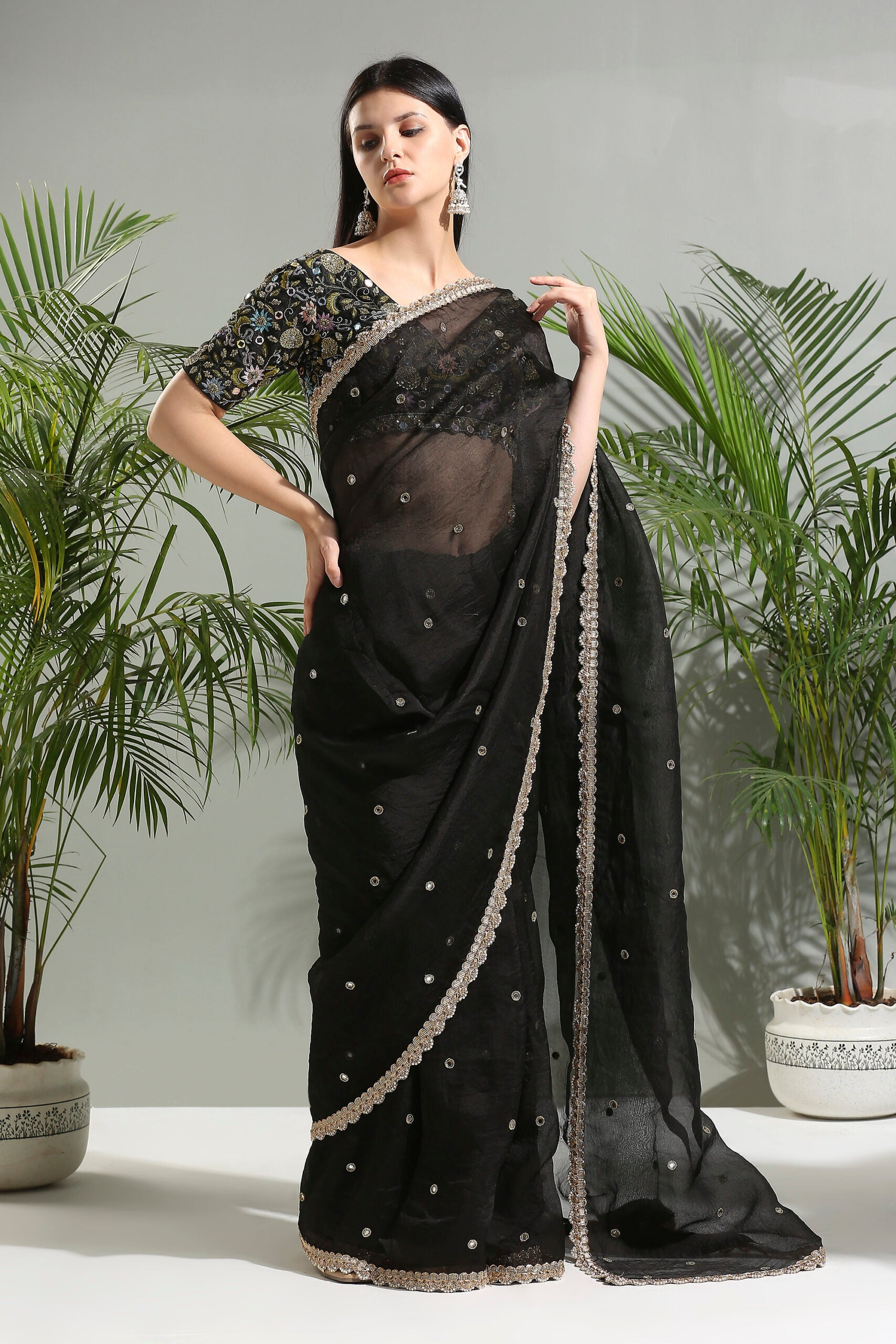 Black Organza Saree With Embroidered Blouse image 0